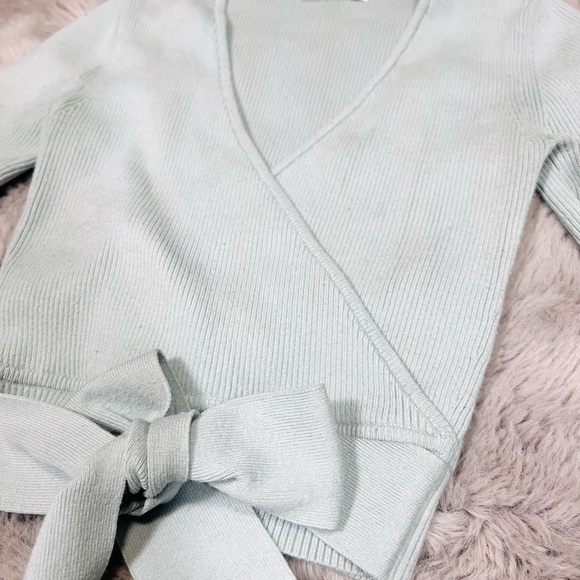 SOLDAritzia Little Moon blue Prunella Long Sleeve V-Neck Crop rib knit style top - Picture 5 of 13